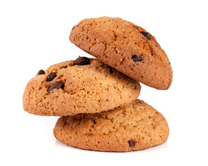 Oatmeal cookies with chocolate isolated on white background