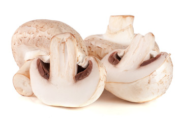 Fresh champignon mushrooms isolated on white background