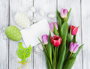 tulip bouquet and blank greeting easter card
