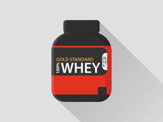 Whey Protein with Sports Shaker Icon Protein drink in flat style