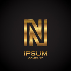 Letter N with metallic texture,3d Glossy, metal texture, Gold, steel and realistic shadow for logo