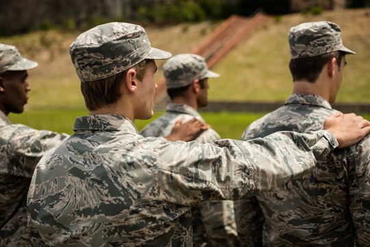 Military soldiers standing in boot camp