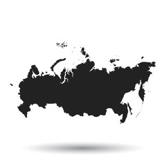 Russia map icon. Flat vector illustration. Russia sign symbol with shadow on white background.