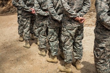 Group of military soldiers standing in line