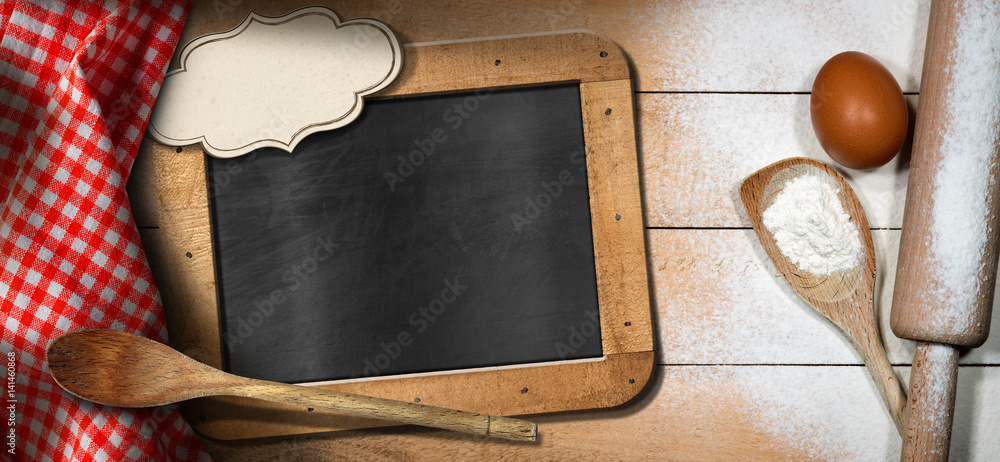 Poster baking background with empty blackboard