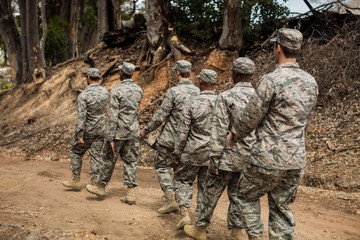 Group of military soldiers in a training session