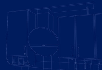 Blueprint of round kitchen hood and cupboards