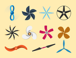 Propeller fan vector illustration fan propeller wind ventilator equipment air icon blower cooler set rotation technology power object circle rotate