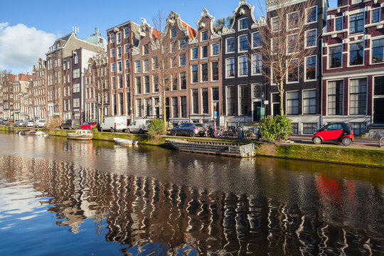 Houses along canal in old Amsterdam