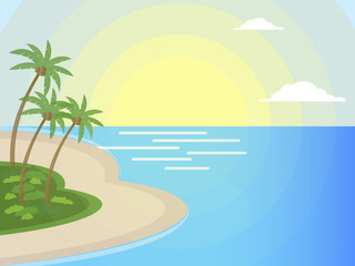 Summer travel - sunset beach scene tropical background