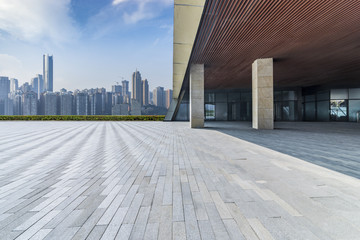 Fototapeta premium cityscape and skyline of chongqing in cloud sky on view from empty floor