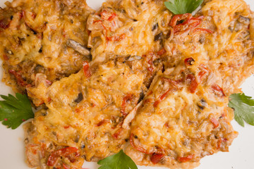 chicken in cheese with vegetables