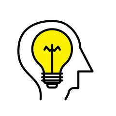 Human mind icons, thin line style. A man with ideas, the concept of a creative symbol. Color style of the 80's