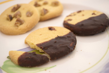 homemade dried tea biscuits at vanilla and chocolate