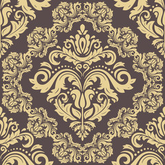 Damask vector classic golden pattern. Seamless abstract background with repeating elements. Orient background