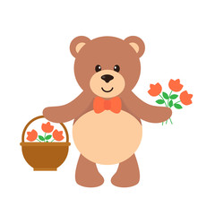 cartoon bear with flower and basket
