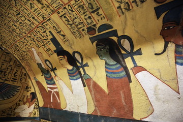 Wall painting and decoration of the tomb: ancient Egyptian gods and hieroglyphs in wall painting