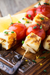Homemade barbecue haloumi and cherry tomato kebabs