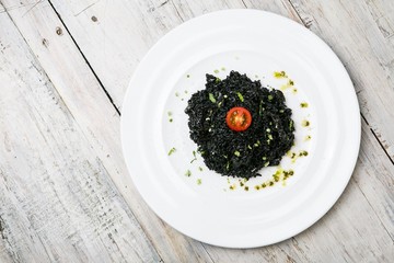squidink risotto of top view 오징어먹물리조또