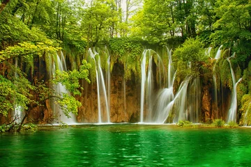Wall murals Waterfalls Plitvice lakes park in Croatia.