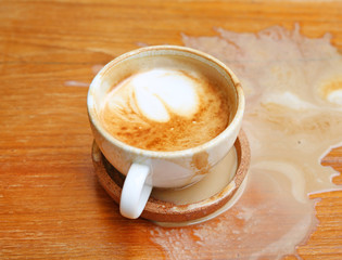 Coffee spilled on the wood table