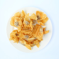Deep Fried Wonton in white plate, Top view
