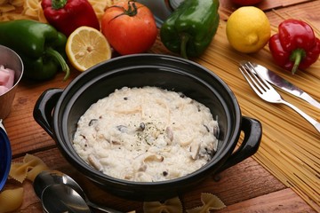 mushroom cream risotto on hot pot