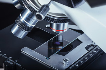 Close up of microscope at the laboratory.