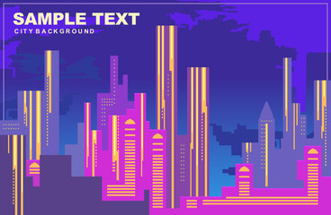 Fototapeta premium Colorful city panorama of New York in dark blue tones, Silhouettes of buildings, cityscape at night, vector background. Tall buildings, towers, skyscrapers.