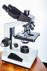 Close up of microscope at the laboratory.