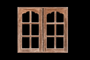 A closed wooden window isolated on black background
