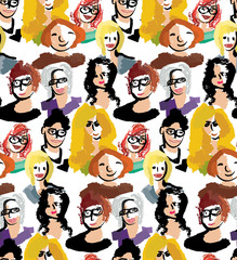Fototapeta na wymiar Crowd women color seamless pattern.