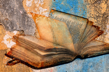 ancient torah over cracked paint concrete wall - obrazy, fototapety, plakaty