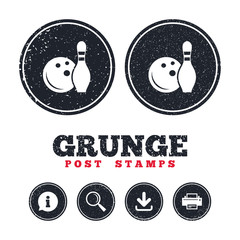 Bowling game sign icon. Ball with pin skittle.