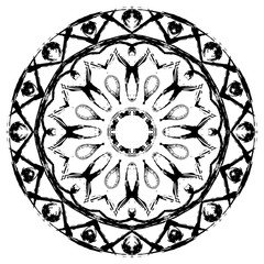 Black mandala on white background. Vector ornament painted with grunge brushes
