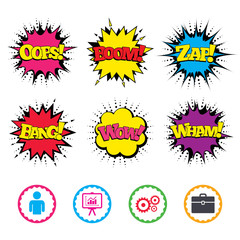 Business signs. Human and presentation board.