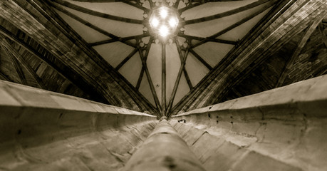 Looking up along a Pillar towards the Ceiling of Worcester Cathedral A