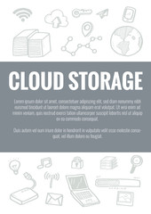 Vector template for cloud storage theme with hand drawn doodles business icon in background.Concept for business idea,startup and innovation internet of things technology.