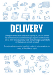 Vector template for delivery theme with hand drawn doodles logistic business icons in background.Theme concept for global transportation import,export and logistic business industry