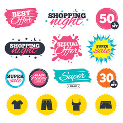 Clothes signs. T-shirt and pants with shorts.