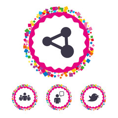 Group of people and share icons. Speech bubble.
