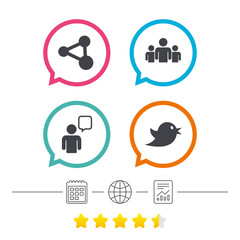 Group of people and share icons. Speech bubble.