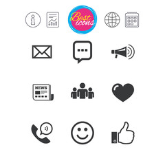 Mail, news icons. Conference signs.