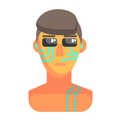 Humanized Android Portrait With Electronic Elements, Part Of Futuristic Robotic And IT Science Series Of Cartoon Icons