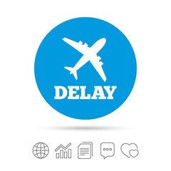 Delayed flight sign icon. Airport delay symbol.