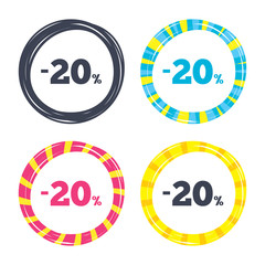 20 percent discount sign icon. Sale symbol.