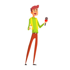 Journalist Taking Interview, Official Press Reporter Working, Collecting Information And Making News, Part Of Journalism Set Of Illustrations