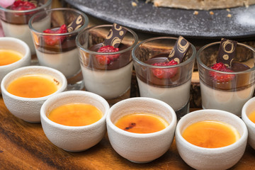 Showcase with sweets. Cakes, pastries, biscuits.