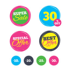 Sale discount icons. Special offer price signs.