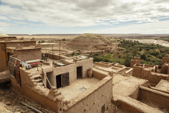 View of Ait Benhaddou Kasbah in High Atlas Mountain, Morocco